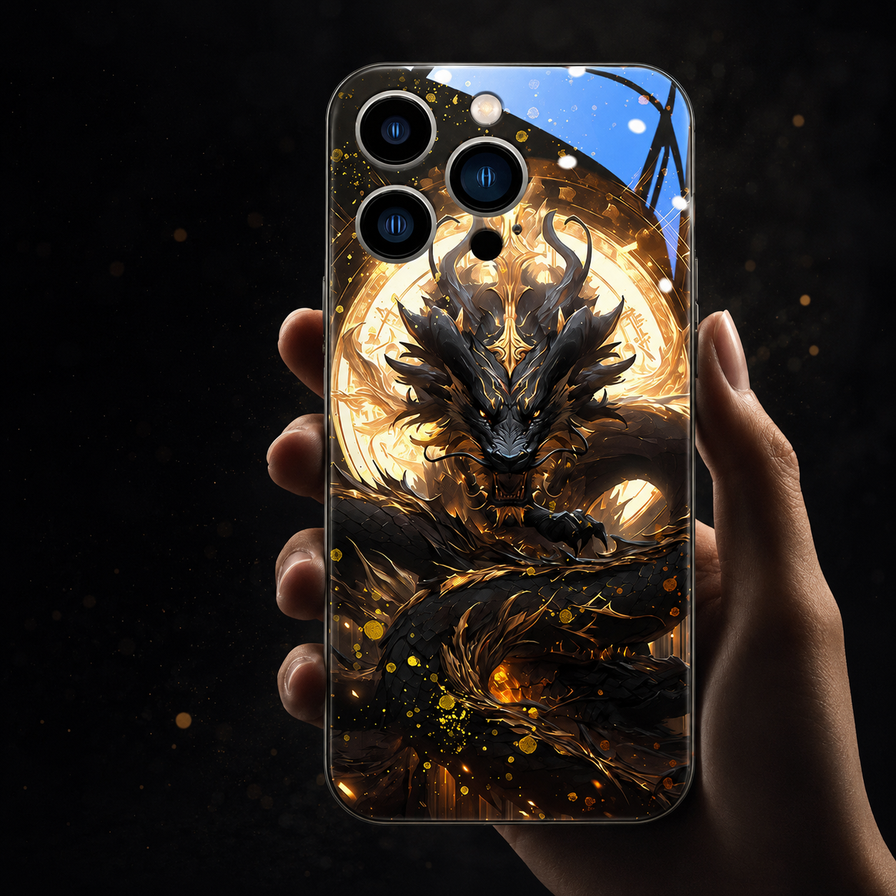Premium iPhone Case LED Luminous Protective Cover Golden Dragon Design Camera Lens Protection Shockproof Tempered Glass Back Ultra Thin