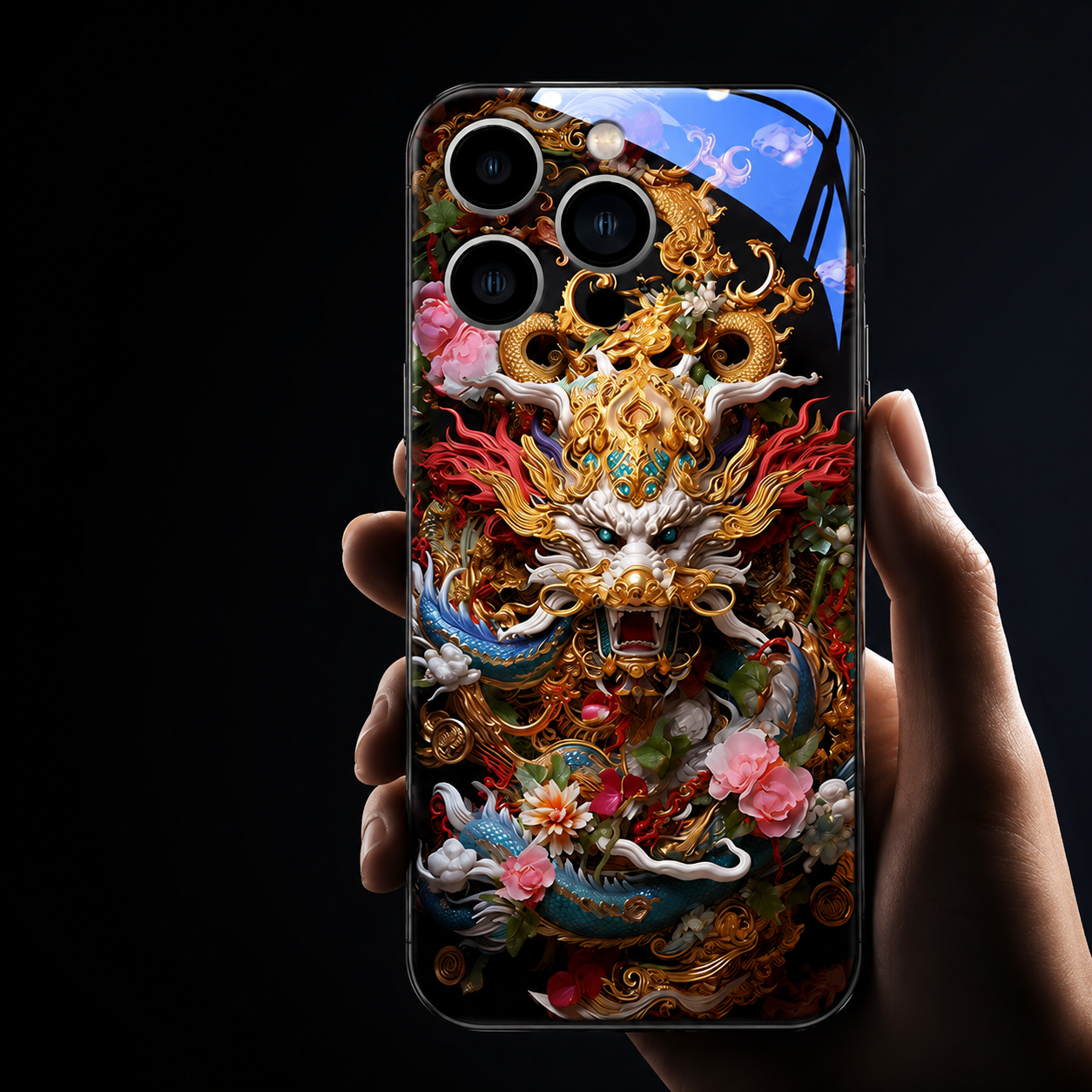 Premium iPhone Case LED Luminous Protective Cover Golden Dragon Design Camera Lens Protection Shockproof Tempered Glass Back Ultra Thin
