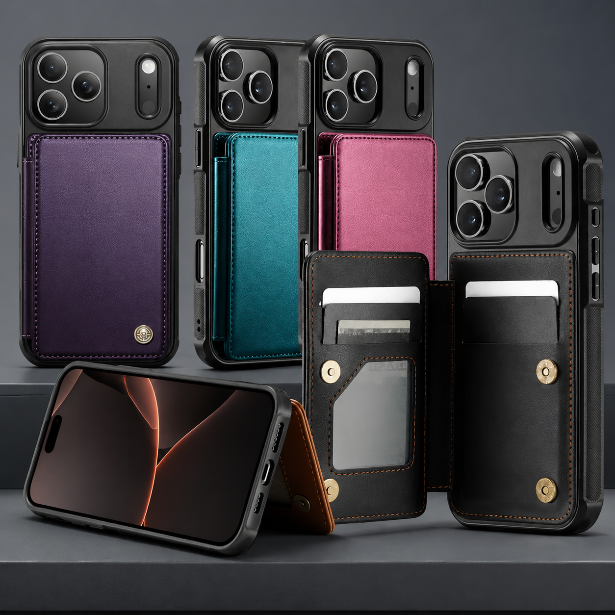 Premium iPhone Case Leather RFID Card Wallet Cover, Shockproof Protective Design with Magnetic Closure, Anti-Fingerprint Finish and Non-Slip Grip