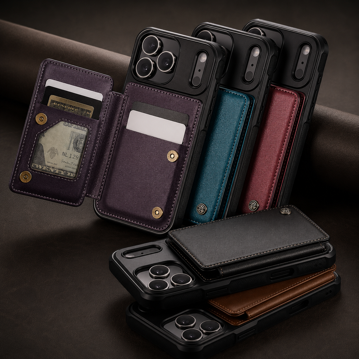 Premium iPhone Case Leather RFID Card Wallet Cover, Shockproof Protective Design with Magnetic Closure, Anti-Fingerprint Finish and Non-Slip Grip