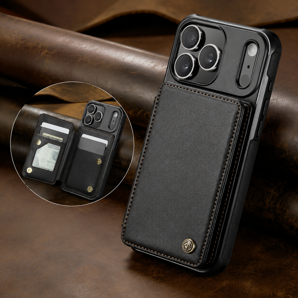Premium iPhone Case Leather RFID Card Wallet Cover, Shockproof Protective Design with Magnetic Closure, Anti-Fingerprint Finish and Non-Slip Grip