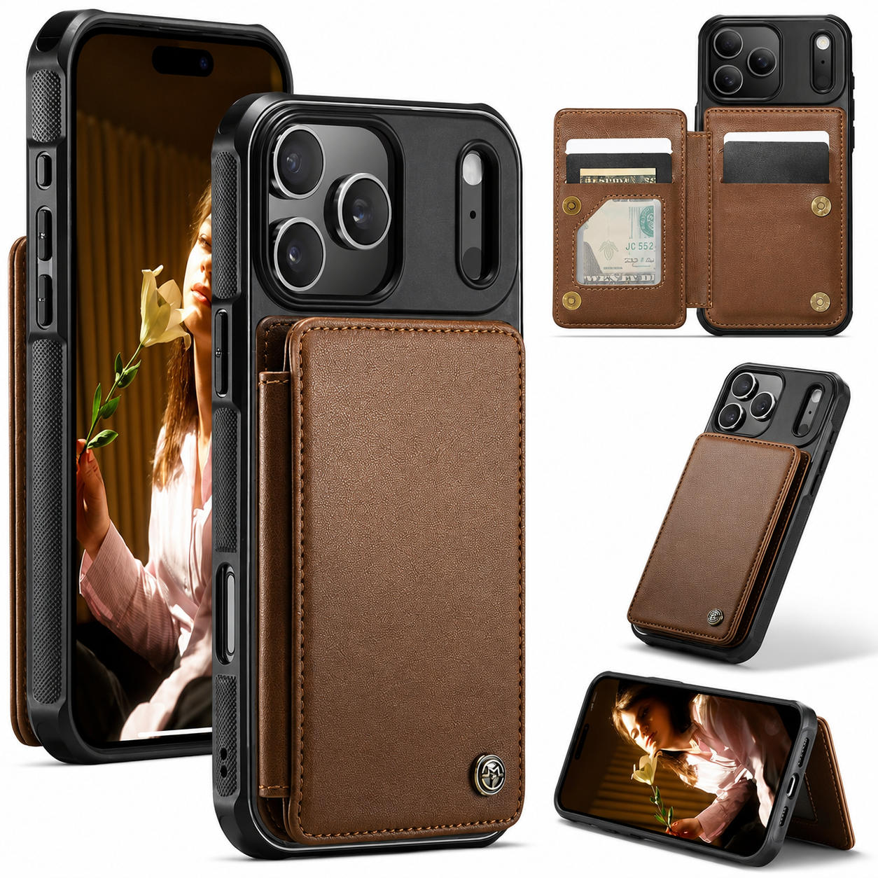 Premium iPhone Case Leather RFID Card Wallet Cover, Shockproof Protective Design with Magnetic Closure, Anti-Fingerprint Finish and Non-Slip Grip