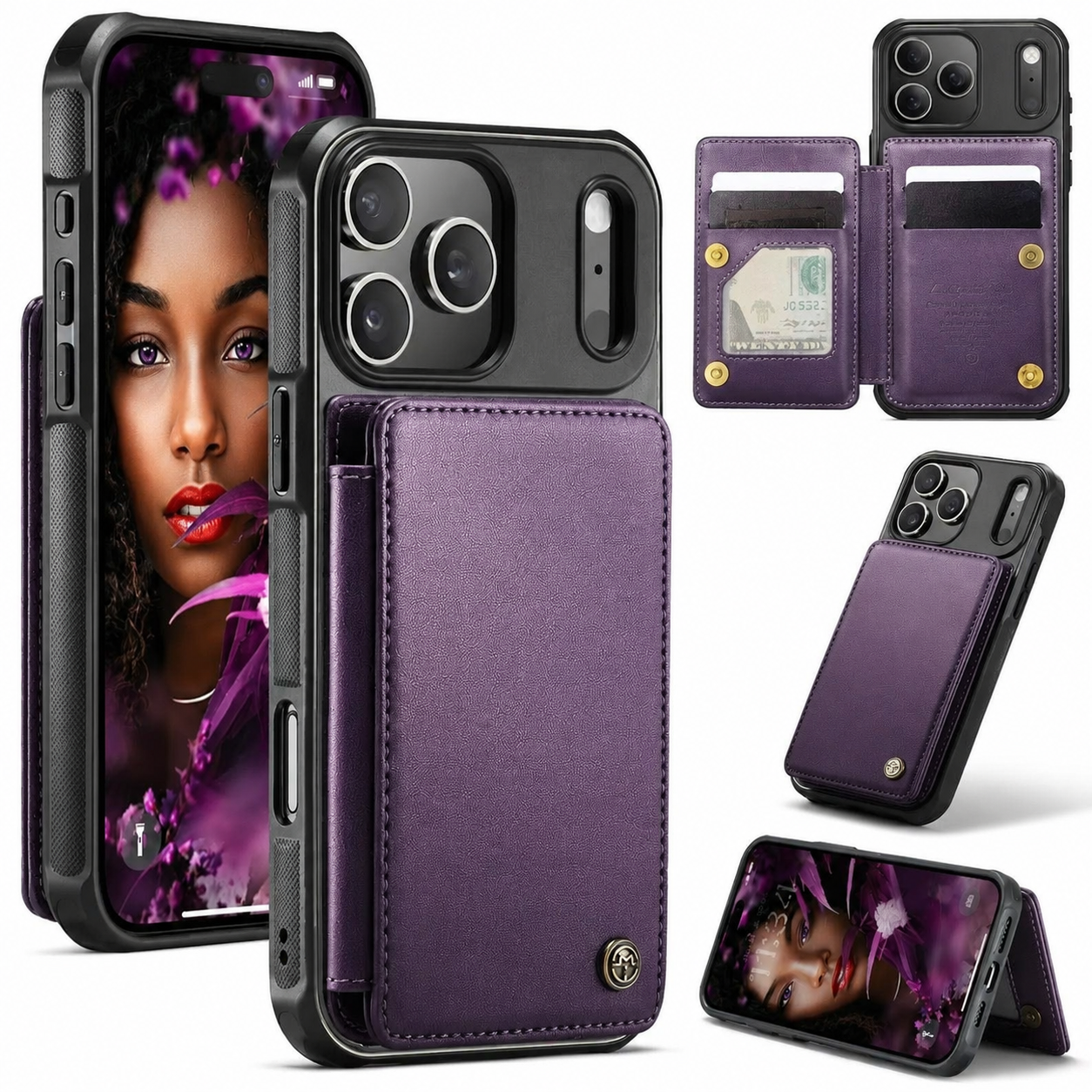 Premium iPhone Case Leather RFID Card Wallet Cover, Shockproof Protective Design with Magnetic Closure, Anti-Fingerprint Finish and Non-Slip Grip