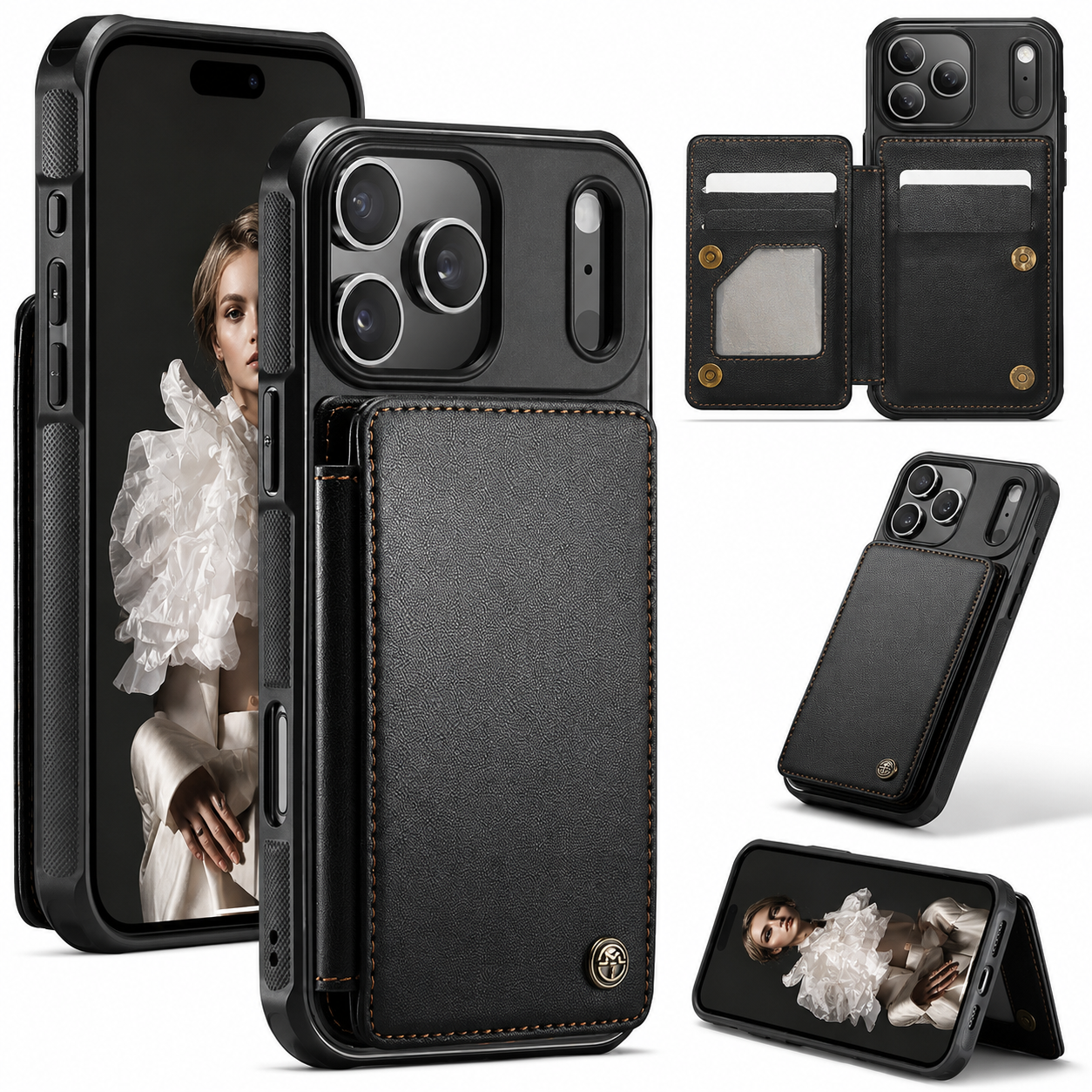 Premium iPhone Case Leather RFID Card Wallet Cover, Shockproof Protective Design with Magnetic Closure, Anti-Fingerprint Finish and Non-Slip Grip