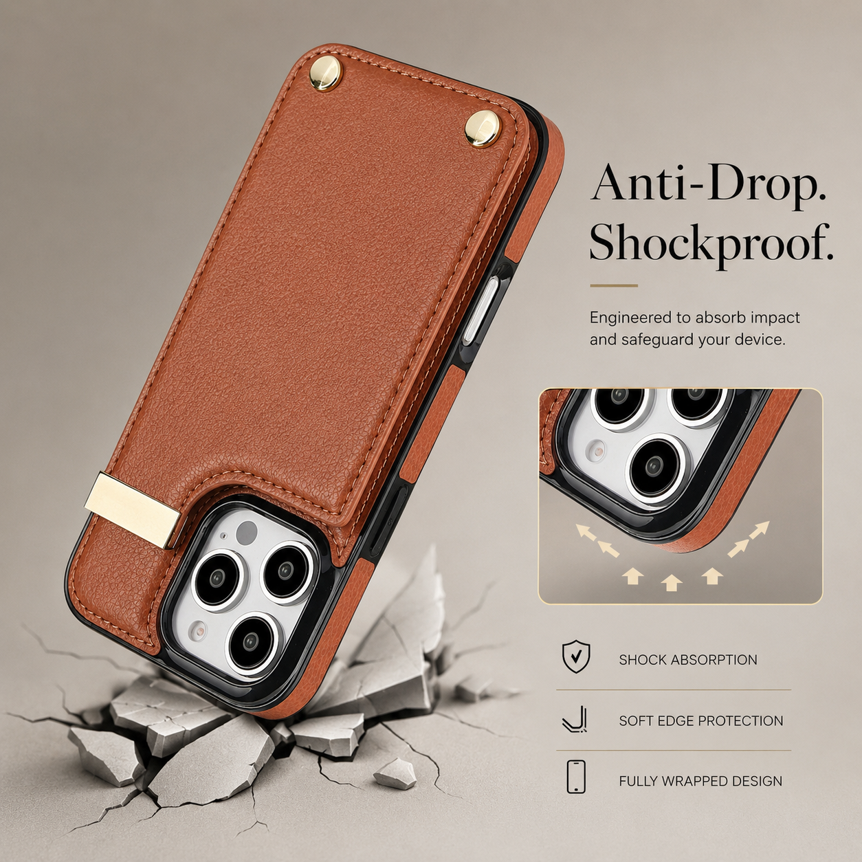 Premium iPhone Case Leather Wallet Flip Cover Card Holder Secure Pocket Camera Lens Protection Magnetic Closure Shockproof Slim Design