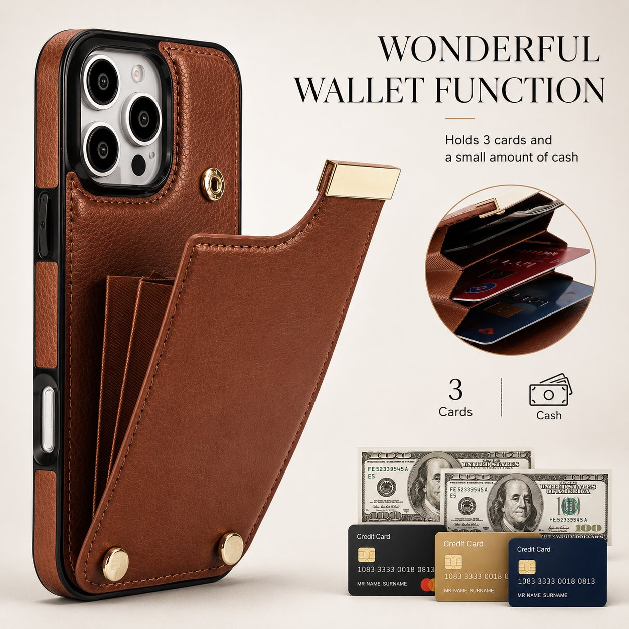 Premium iPhone Case Leather Wallet Flip Cover Card Holder Secure Pocket Camera Lens Protection Magnetic Closure Shockproof Slim Design