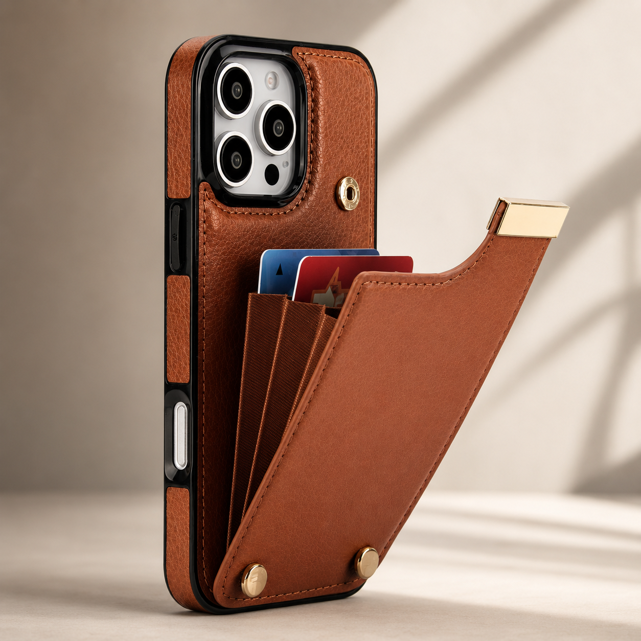 Premium iPhone Case Leather Wallet Flip Cover Card Holder Secure Pocket Camera Lens Protection Magnetic Closure Shockproof Slim Design