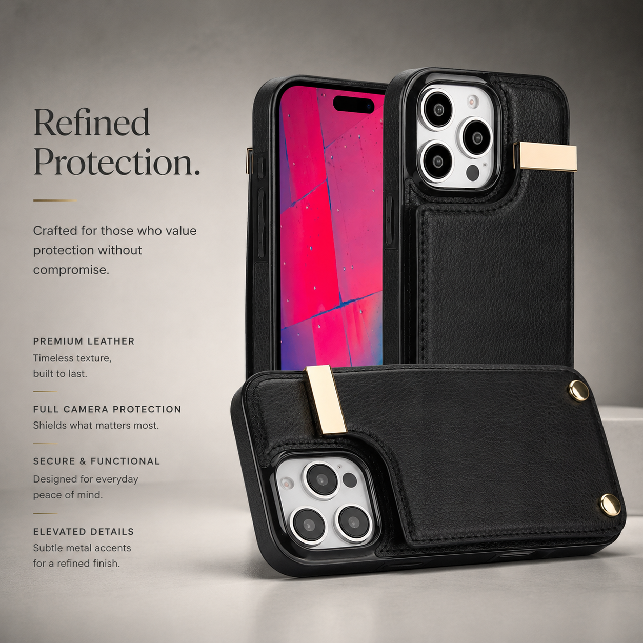 Premium iPhone Case Leather Wallet Flip Cover Card Holder Secure Pocket Camera Lens Protection Magnetic Closure Shockproof Slim Design