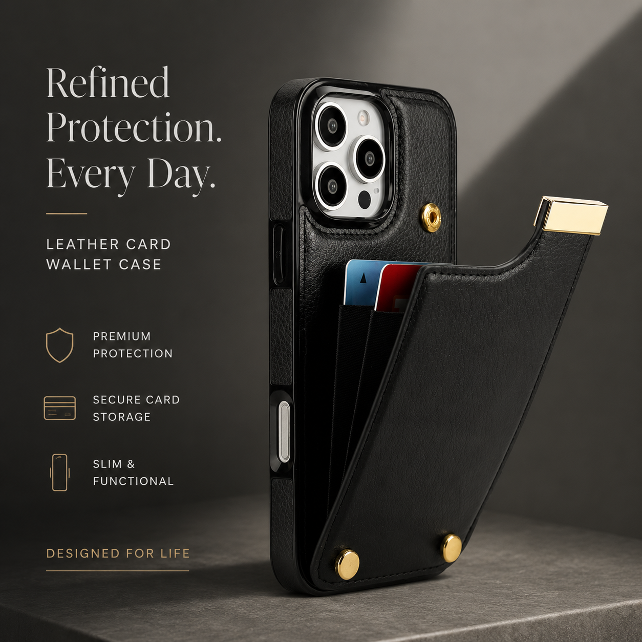 Premium iPhone Case Leather Wallet Flip Cover Card Holder Secure Pocket Camera Lens Protection Magnetic Closure Shockproof Slim Design