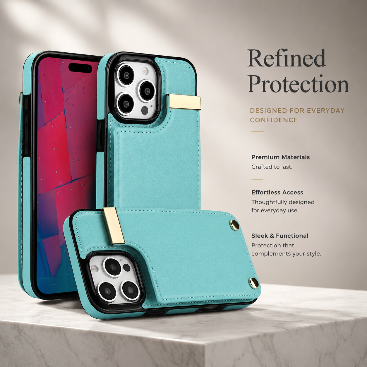 Premium iPhone Case Leather Wallet Flip Cover Card Holder Secure Pocket Camera Lens Protection Magnetic Closure Shockproof Slim Design
