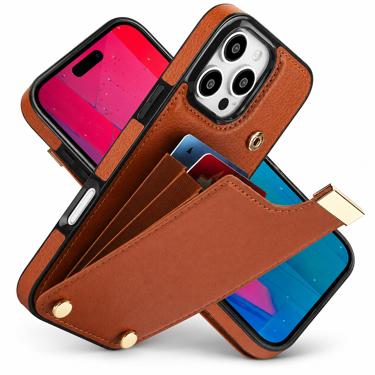 Premium iPhone Case Leather Wallet Flip Cover Card Holder Secure Pocket Camera Lens Protection Magnetic Closure Shockproof Slim Design