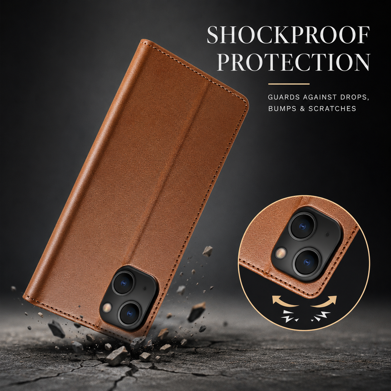 Premium iPhone Case Leather Wallet Flip Cover Card Slot Camera Lens Protection Magnetic Closure Shockproof Full Body Slim Design