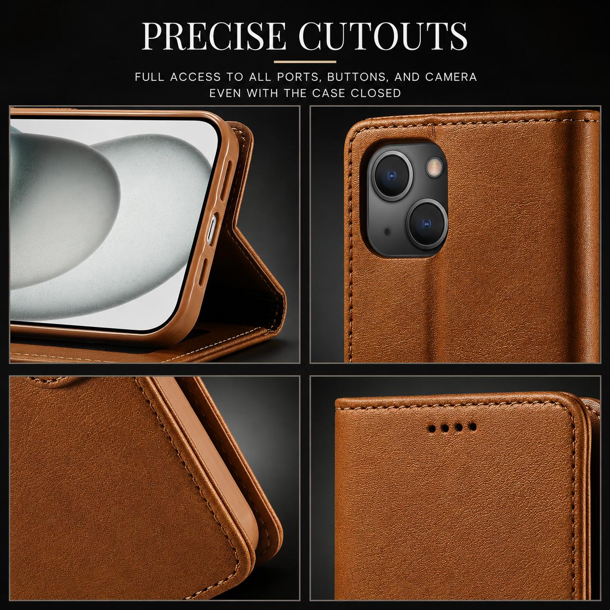 Premium iPhone Case Leather Wallet Flip Cover Card Slot Camera Lens Protection Magnetic Closure Shockproof Full Body Slim Design