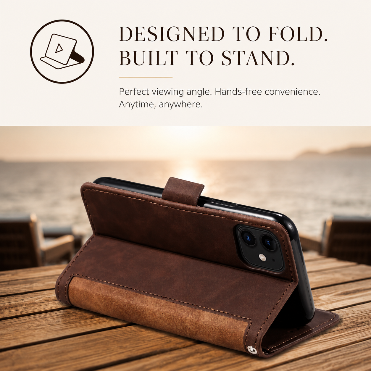 Premium iPhone Case Leather Wallet Flip Cover Card Slots Magnetic Closure Shockproof Stand Function Full Body Protection Slim Elegant Business Style