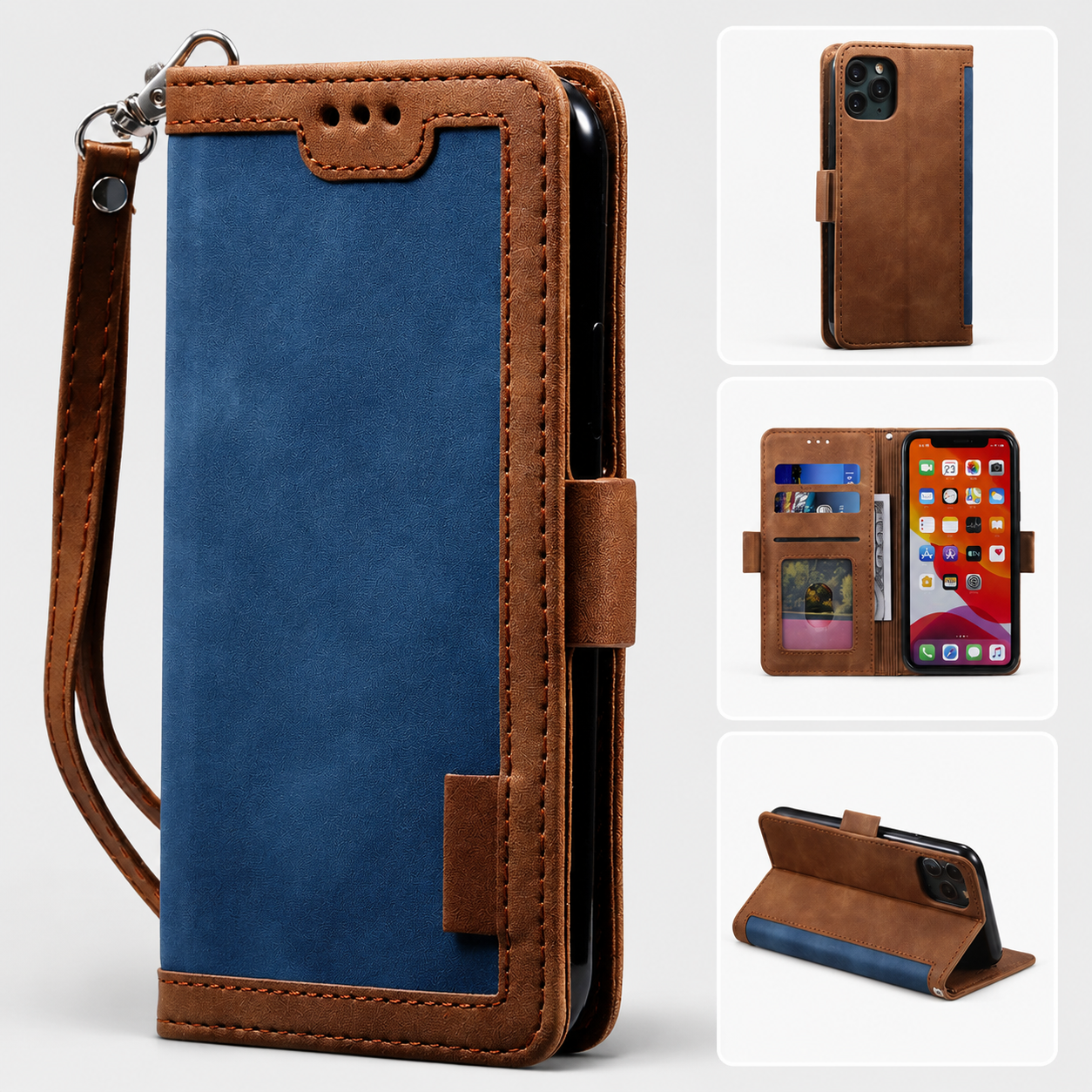 Premium iPhone Case Leather Wallet Flip Cover Card Slots Magnetic Closure Shockproof Stand Function Full Body Protection Slim Elegant Business Style