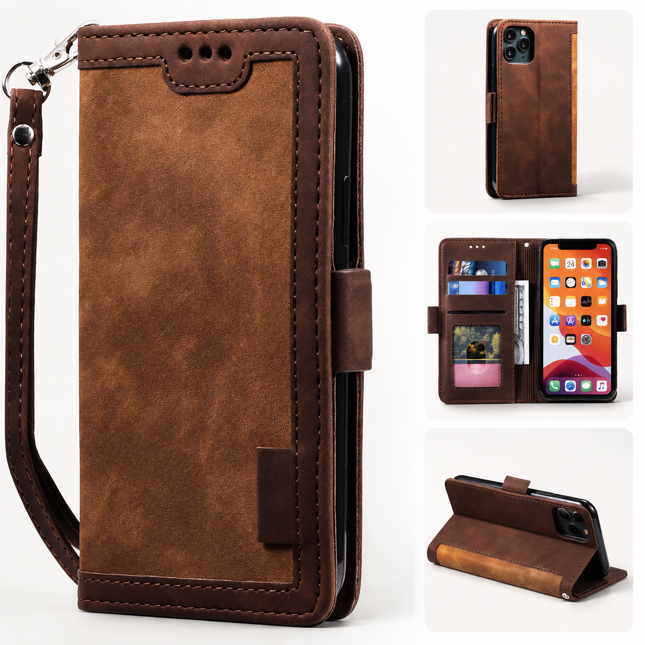 Premium iPhone Case Leather Wallet Flip Cover Card Slots Magnetic Closure Shockproof Stand Function Full Body Protection Slim Elegant Business Style