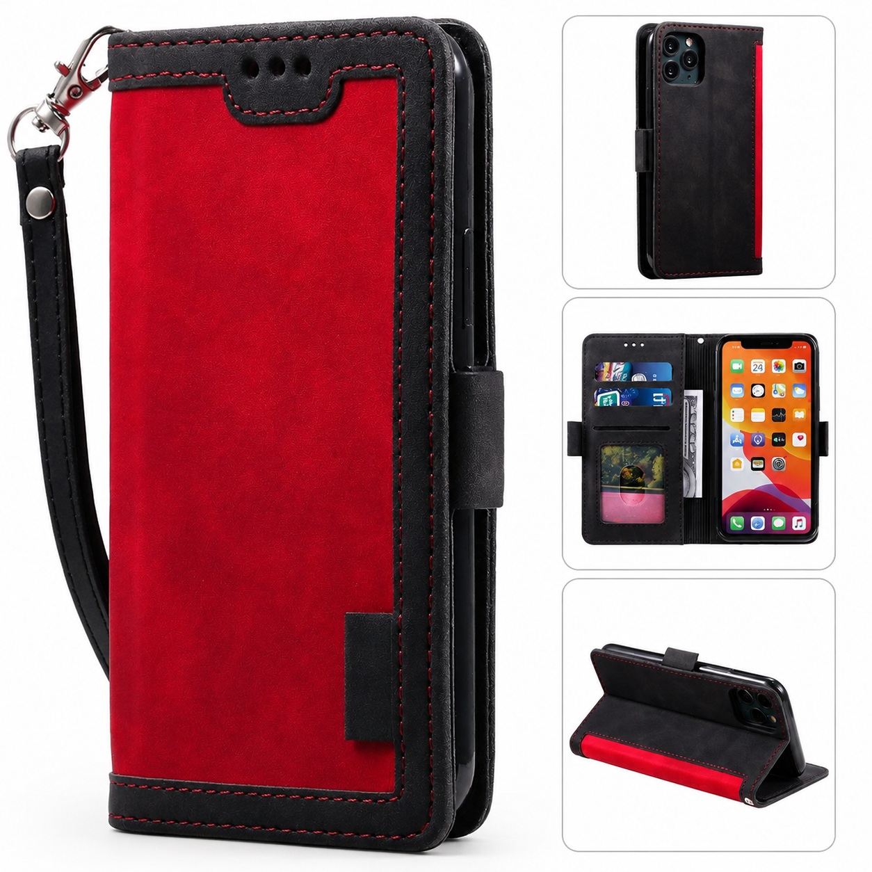 Premium iPhone Case Leather Wallet Flip Cover Card Slots Magnetic Closure Shockproof Stand Function Full Body Protection Slim Elegant Business Style