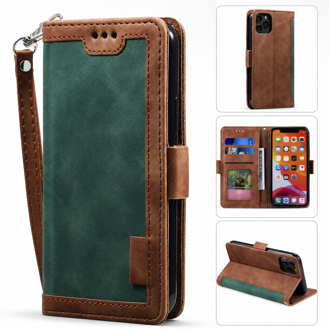 Premium iPhone Case Leather Wallet Flip Cover Card Slots Magnetic Closure Shockproof Stand Function Full Body Protection Slim Elegant Business Style