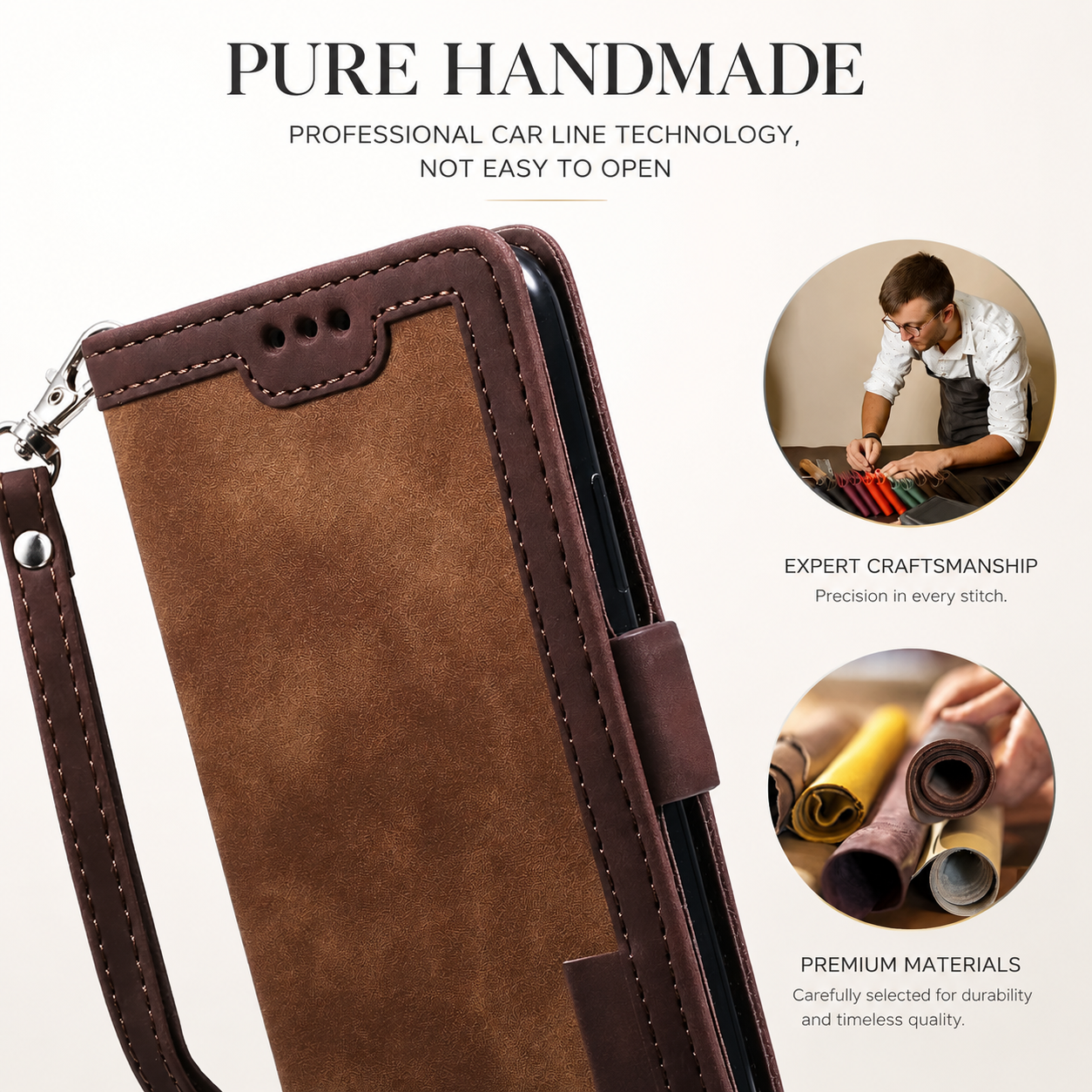 Premium iPhone Case Leather Wallet Flip Cover Card Slots Magnetic Closure Shockproof Stand Function Full Body Protection Slim Elegant Business Style
