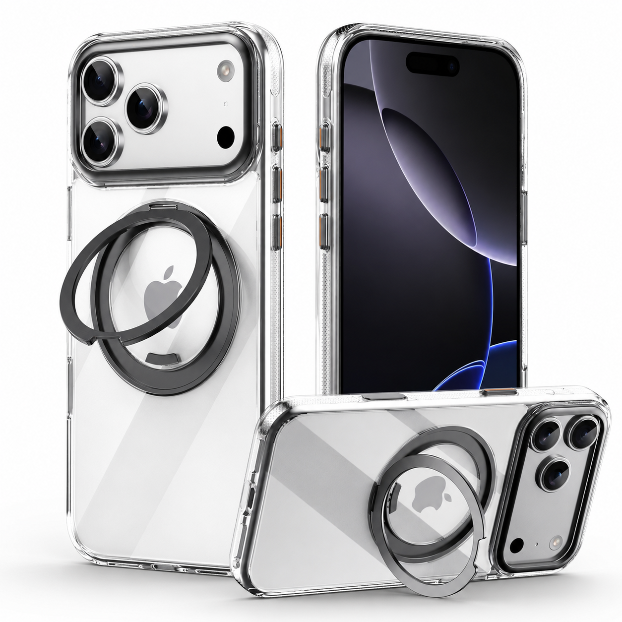 Premium iPhone Case MagSafe Compatible, 360 Degree Rotating Ring Stand, Magnetic Wireless Charging Support, Mechanical Armor Shockproof Design
