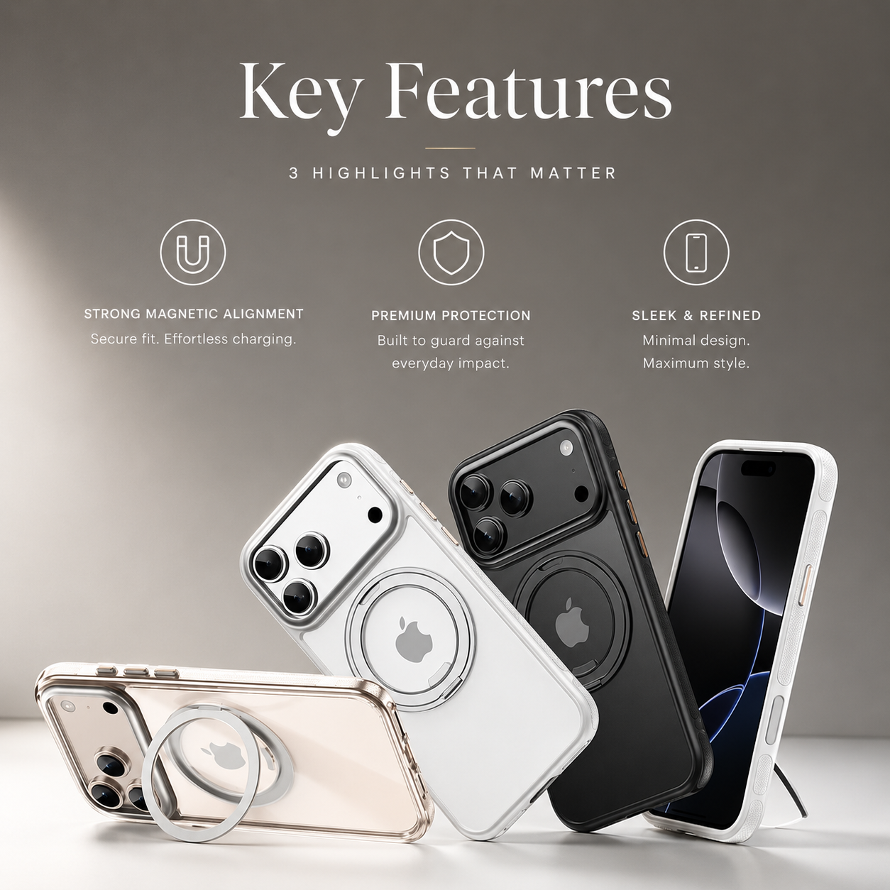 Premium iPhone Case MagSafe Compatible, 360 Degree Rotating Ring Stand, Magnetic Wireless Charging Support, Mechanical Armor Shockproof Design