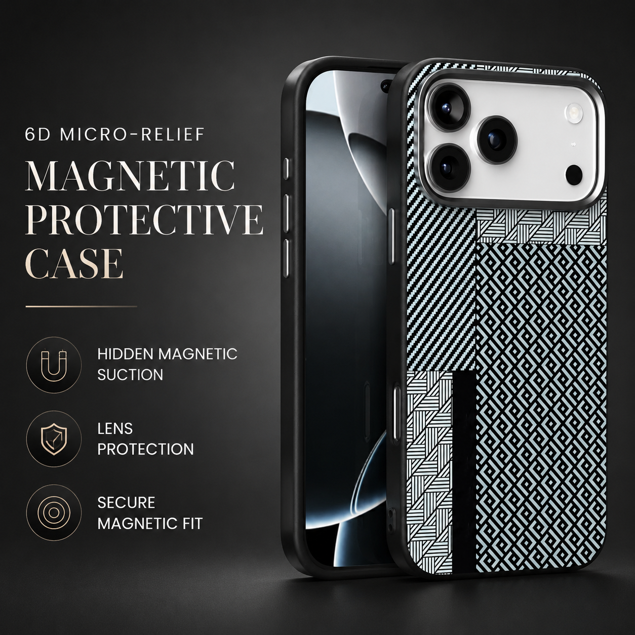 Premium iPhone Case MagSafe Compatible 3D Embossed Design with Camera Lens Protection, Shockproof Dual Layer Construction, Ultra Slim Matte Finish