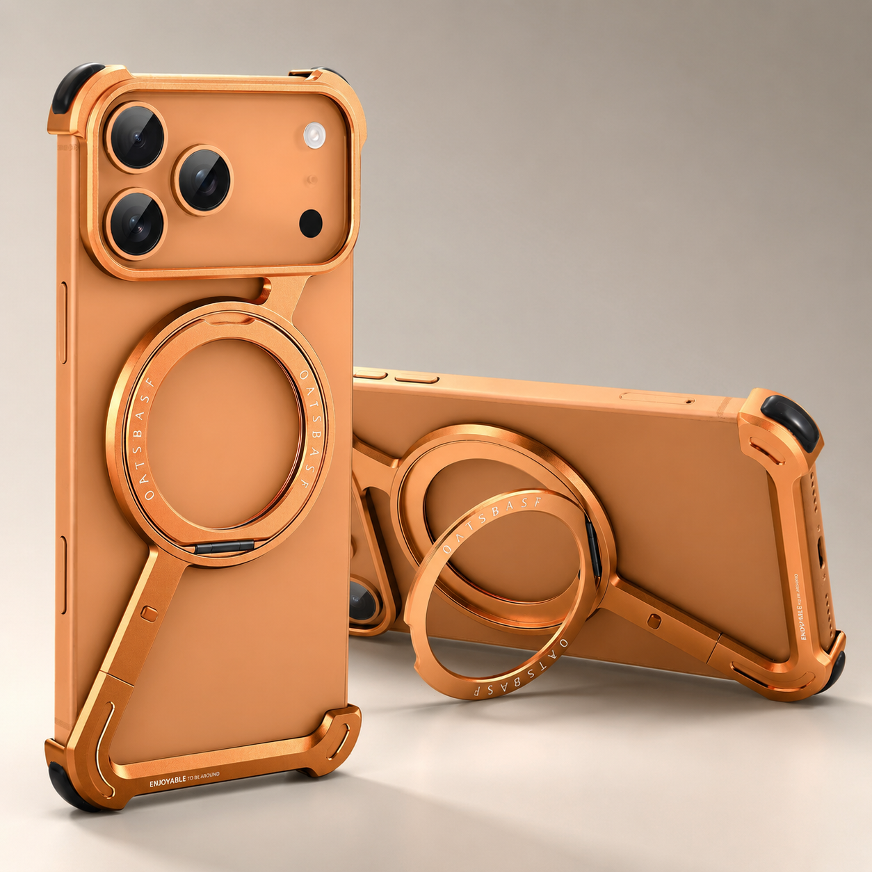 Premium iPhone Case MagSafe Compatible Aluminum Alloy Bumper with Camera Lens Protection, Rotating Stand Function, Air Cushion Shockproof Design