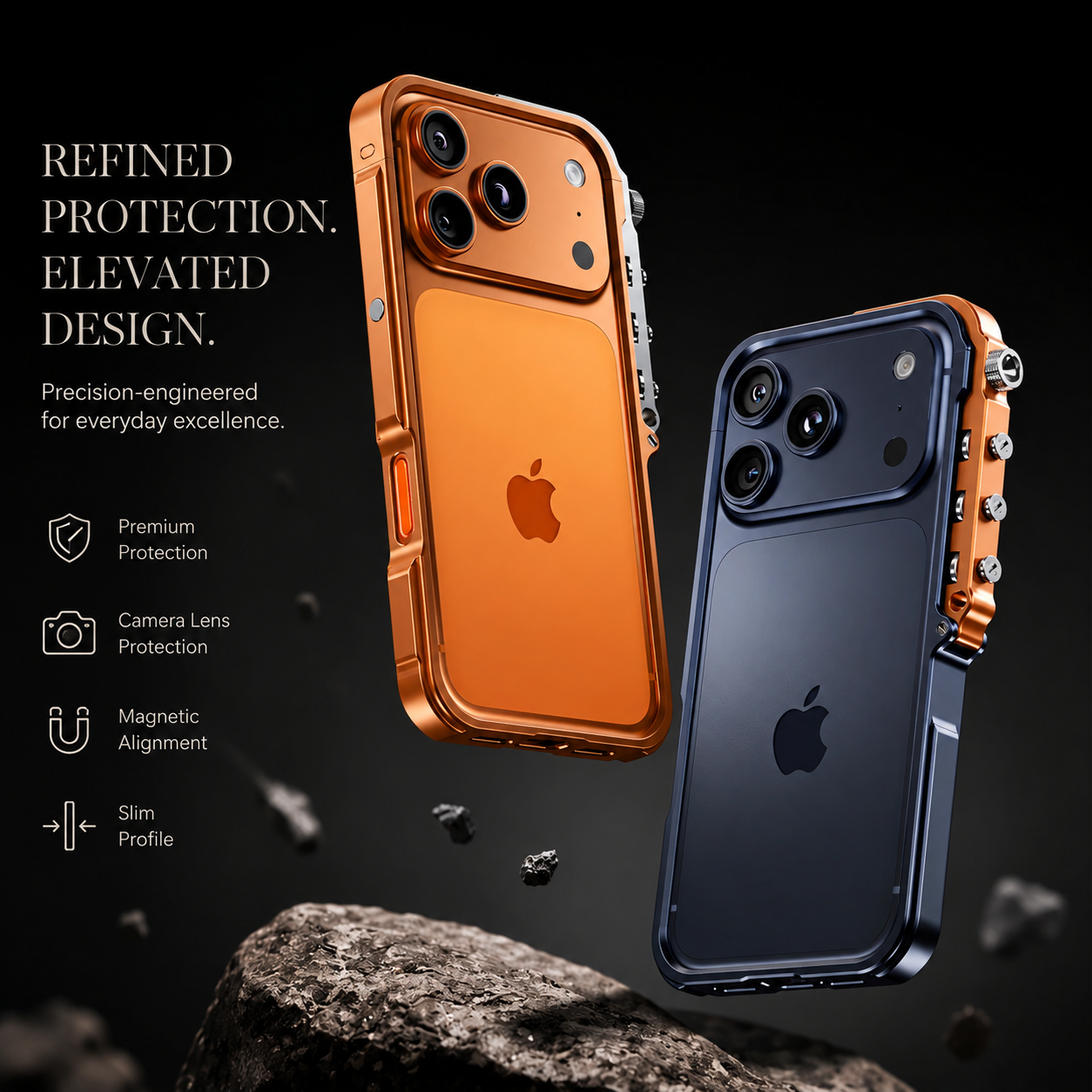 Premium iPhone Case MagSafe Compatible Aluminum Alloy Bumper with Camera Lens Protection, Shockproof Non Slip Design, Heat Dissipation Structure