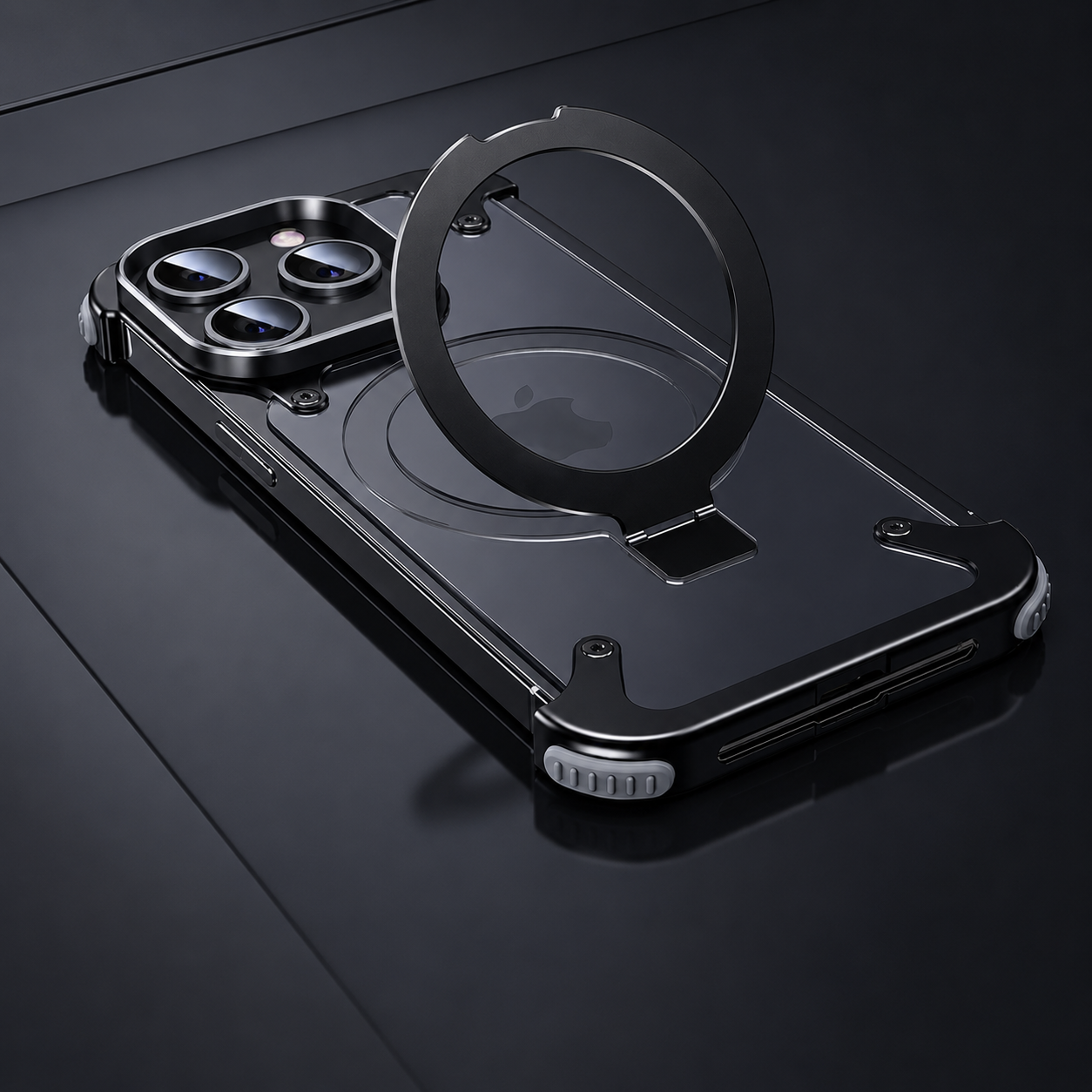 Premium iPhone Case MagSafe Compatible Aluminum Frame Protective Cover Built In Stand Camera Lens Protection Shockproof Ultra Thin Frameless Design