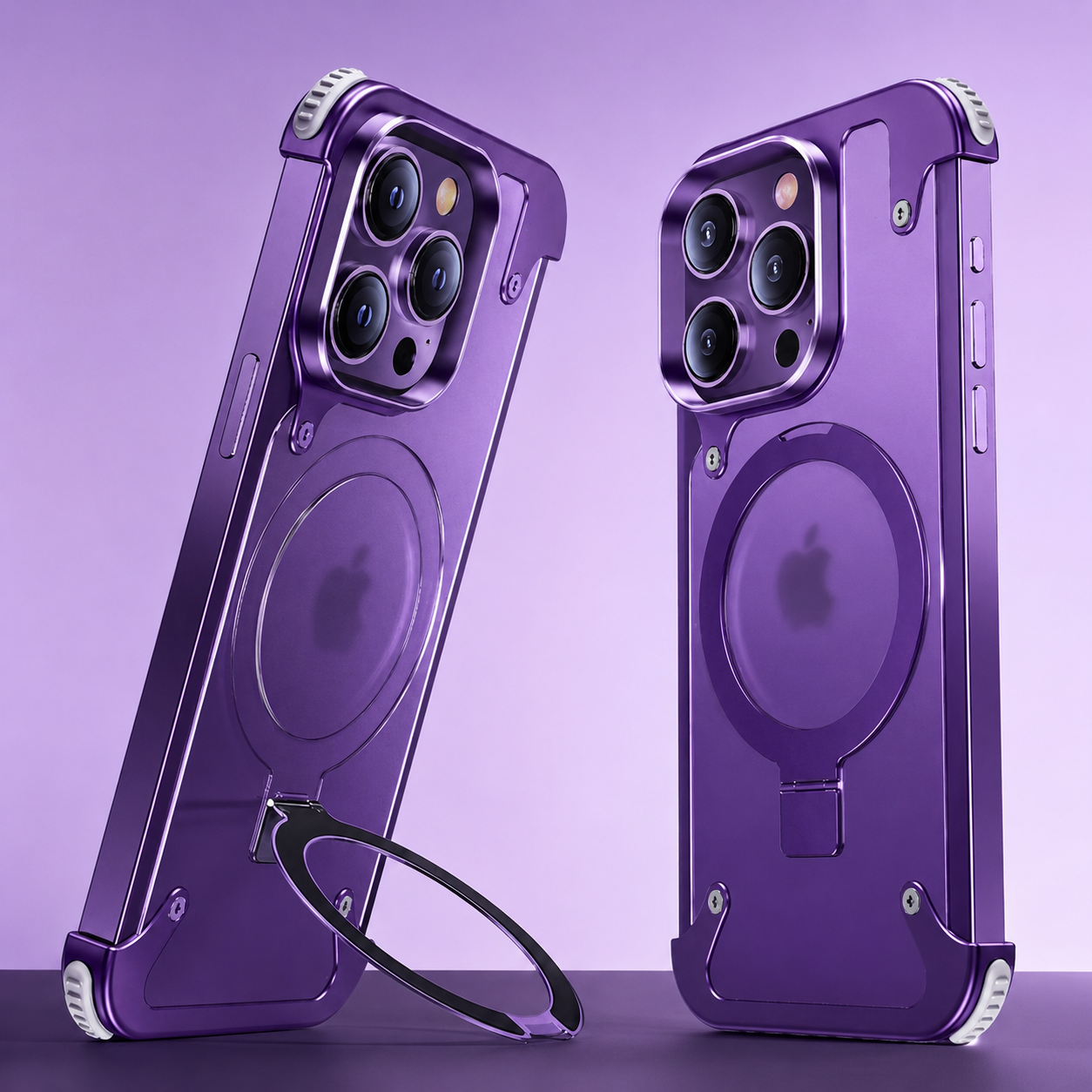 Premium iPhone Case MagSafe Compatible Aluminum Frame Protective Cover Built In Stand Camera Lens Protection Shockproof Ultra Thin Frameless Design