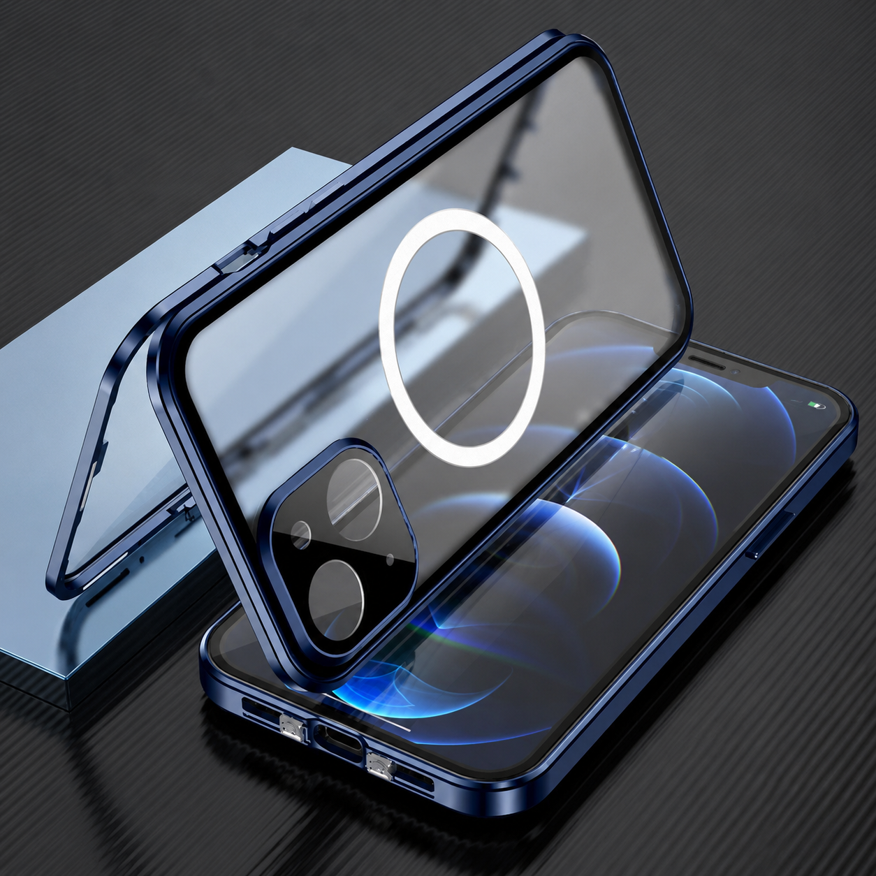 Premium iPhone Case MagSafe Compatible Aluminum Frame Tempered Glass Full Body Protective Cover Camera Lens Protection Shockproof Transparent Design