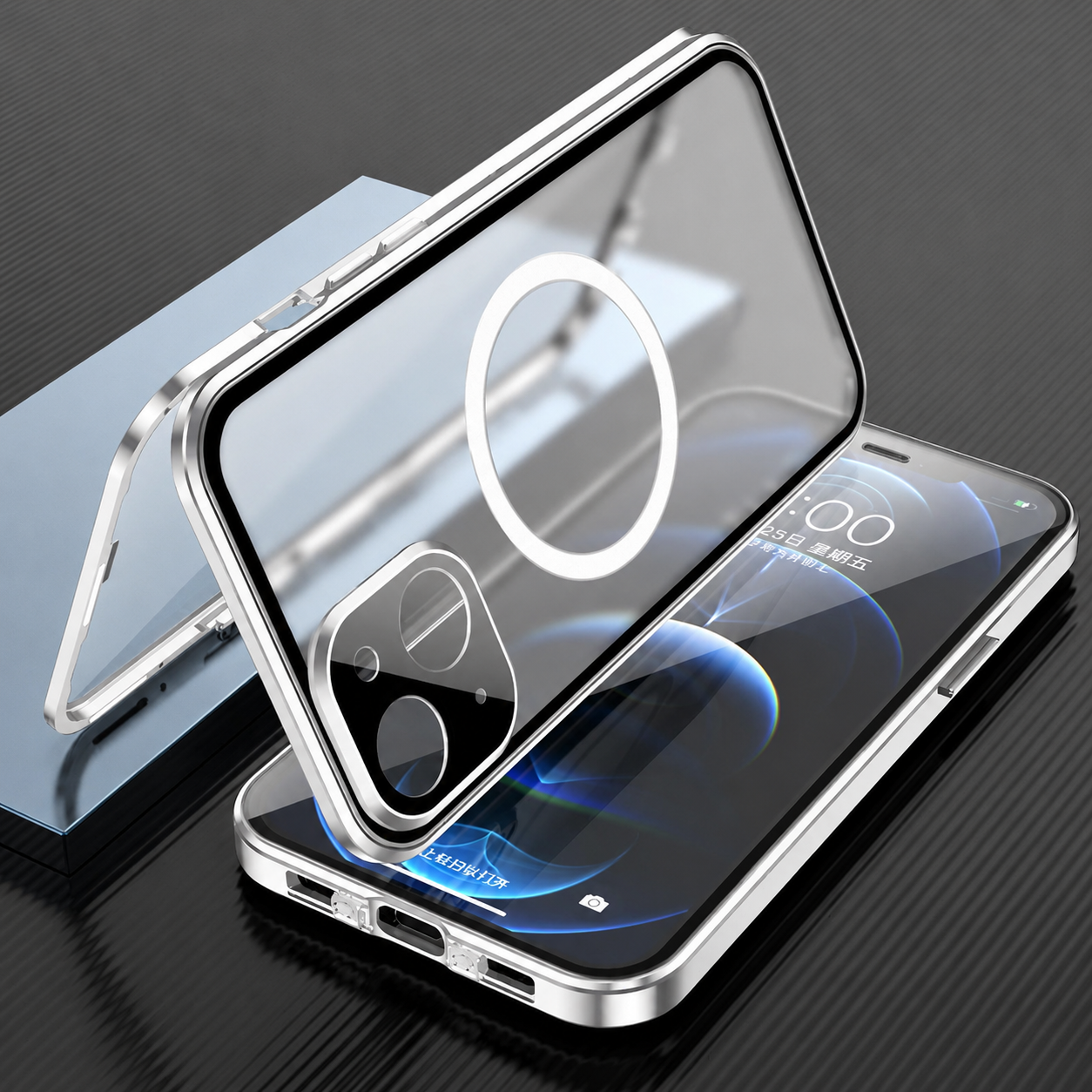 Premium iPhone Case MagSafe Compatible Aluminum Frame Tempered Glass Full Body Protective Cover Camera Lens Protection Shockproof Transparent Design