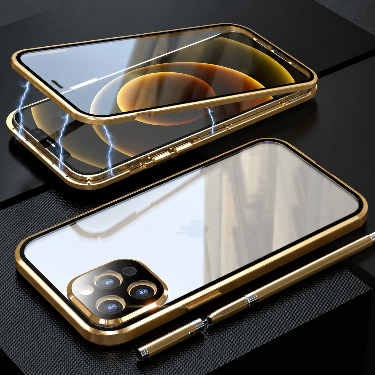 Premium iPhone Case MagSafe Compatible Aluminum Frame Tempered Glass Protective Cover 360 Full Body Shockproof Transparent Design Camera Lens Protection