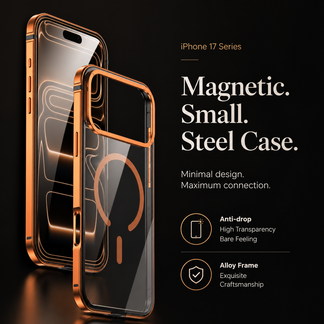 Premium iPhone Case MagSafe Compatible Aluminum Frame with HD Acrylic Back, Camera Lens Protection, Secure Grip, Shockproof Build and Scratch Resistant Design