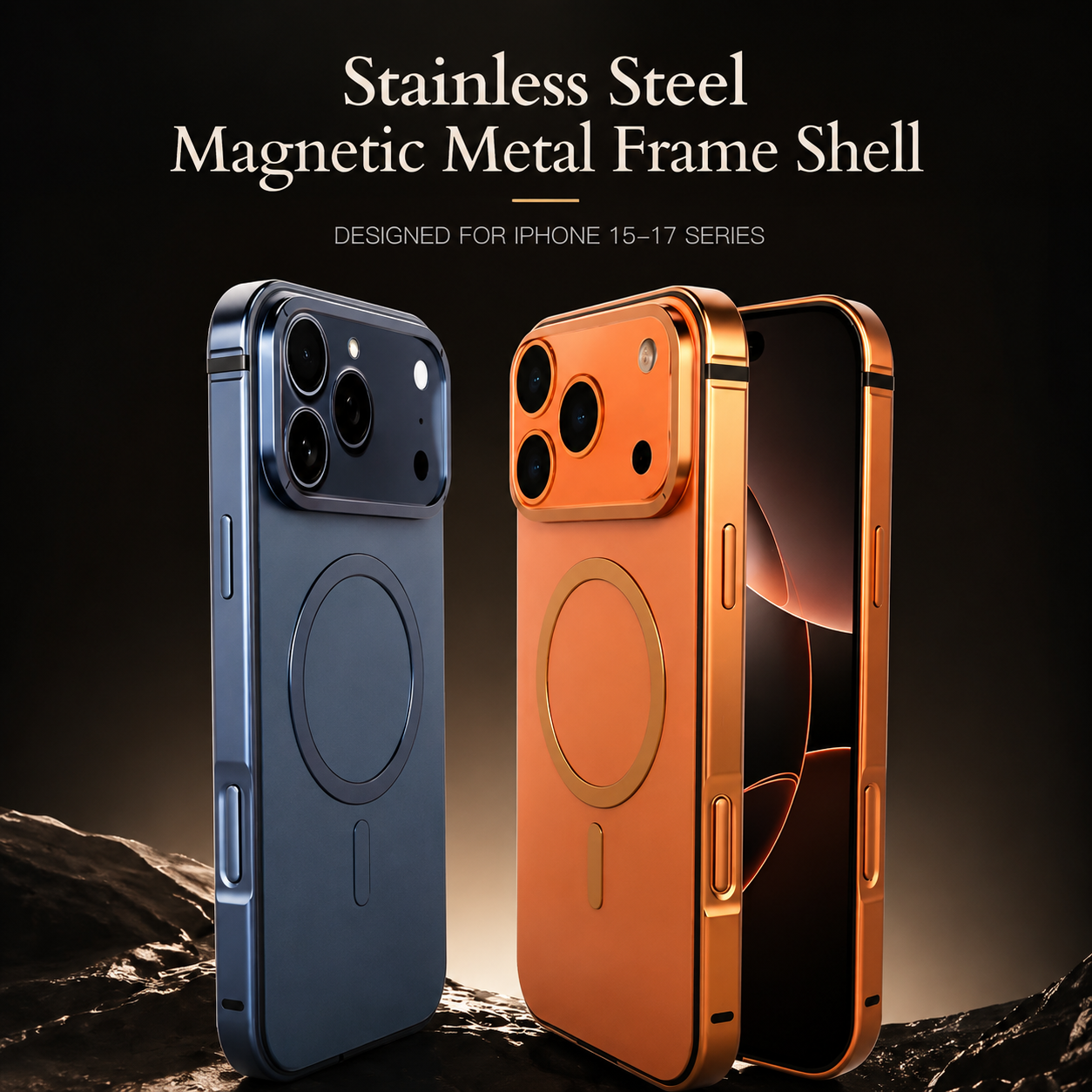 Premium iPhone Case MagSafe Compatible Aluminum Magnetic Frame with Frosted PC Back, Shockproof Design, Camera Lens Protection, Secure Grip and Durable Build