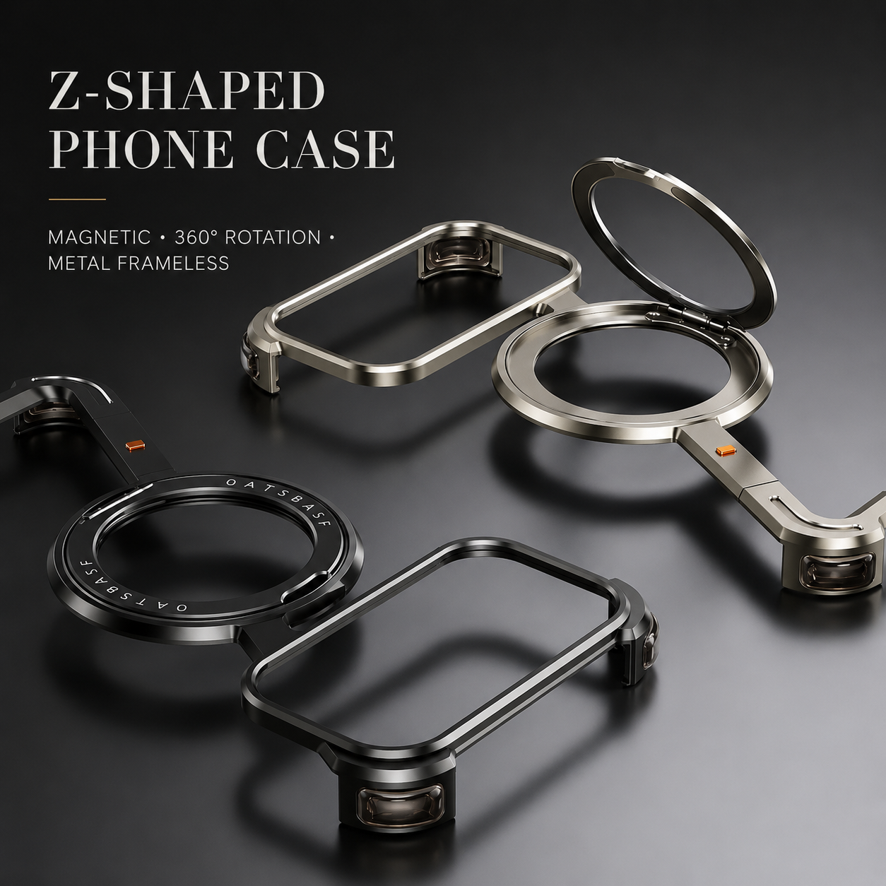Premium iPhone Case MagSafe Compatible Aluminum Magnetic Protective Cover 360° Rotating Ring Stand Camera Lens Protection Shockproof Frameless Design