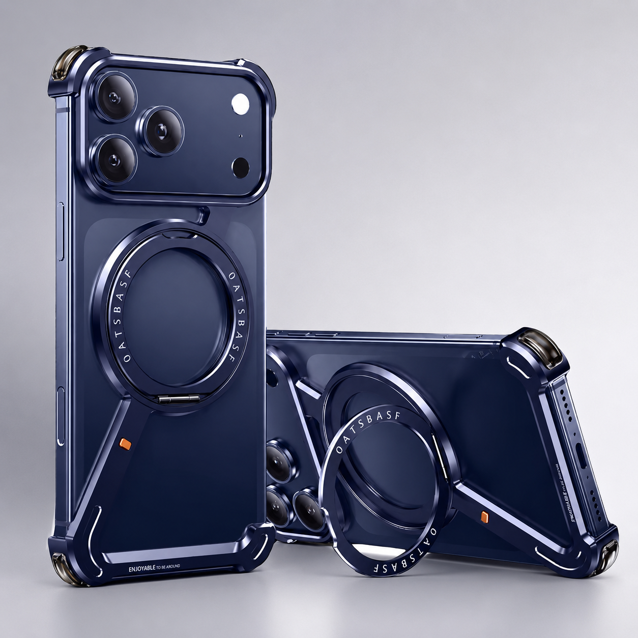 Premium iPhone Case MagSafe Compatible Aluminum Magnetic Protective Cover 360° Rotating Ring Stand Camera Lens Protection Shockproof Frameless Design