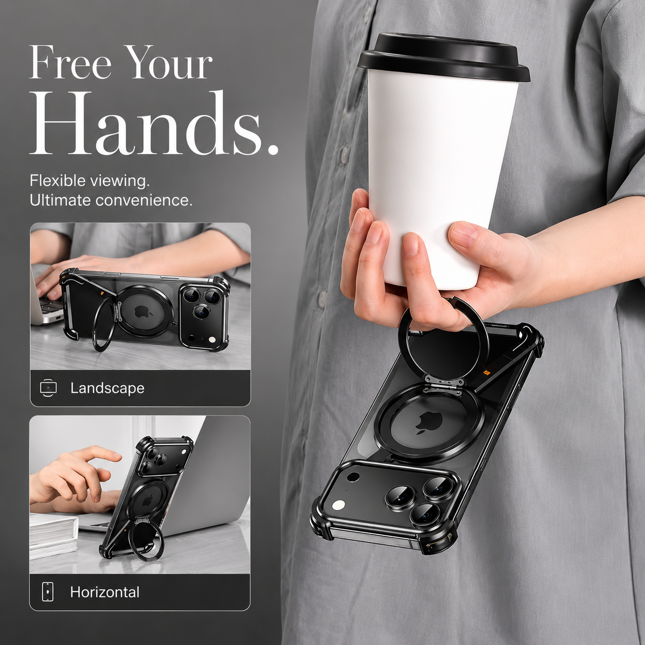 Premium iPhone Case MagSafe Compatible Aluminum Magnetic Protective Cover 360° Rotating Ring Stand Camera Lens Protection Shockproof Frameless Design