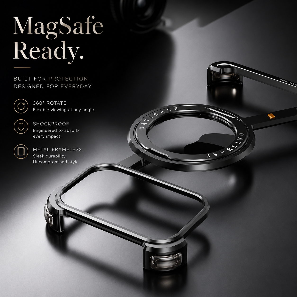 Premium iPhone Case MagSafe Compatible Aluminum Magnetic Protective Cover 360° Rotating Ring Stand Camera Lens Protection Shockproof Frameless Design