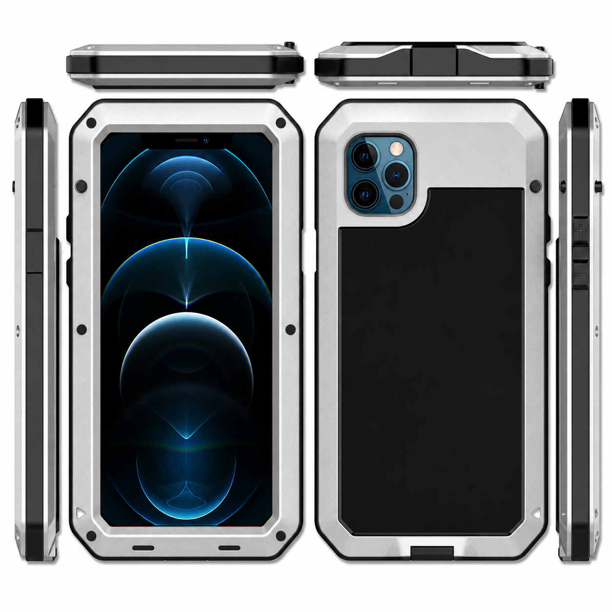 Premium iPhone Case MagSafe Compatible Aluminum Metal Frame Protective Cover Tempered Glass Screen Camera Lens Protection Waterproof Shockproof Full Body