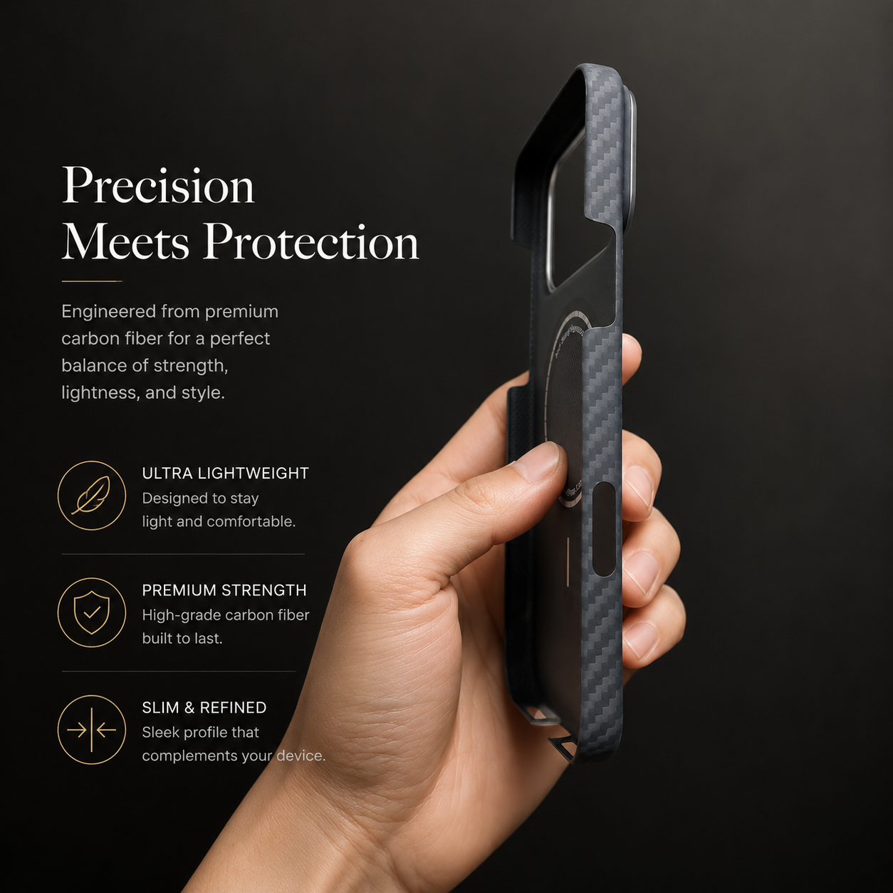 Premium iPhone Case MagSafe Compatible Aramid Carbon Fiber Cover Alloy Camera Protection Shockproof Anti Scratch Non Slip Grip Slim Durable Design