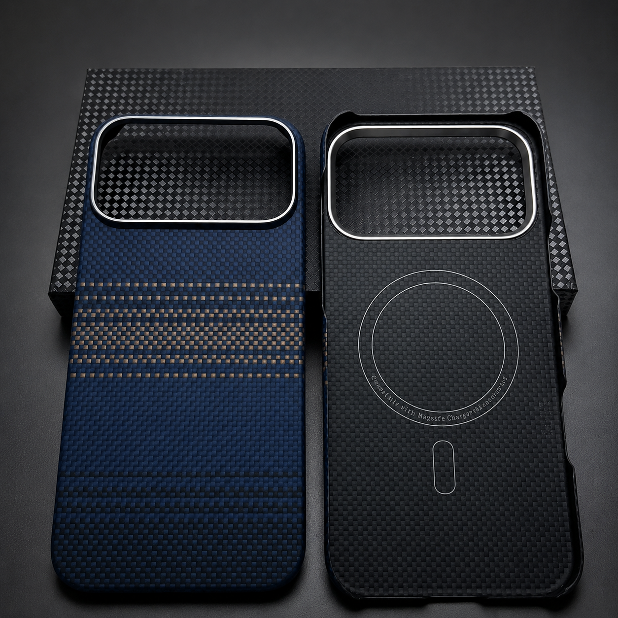 Premium iPhone Case MagSafe Compatible Aramid Carbon Fiber Ultra Lightweight Half Wrapped Protective Cover Scratch Resistant Slim Minimal Design
