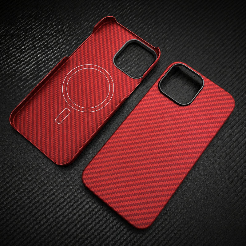 Premium iPhone Case MagSafe Compatible Aramid Fiber Cover Camera Lens Protection Ultra Lightweight Carbon Texture Shockproof Half Wrapped Design