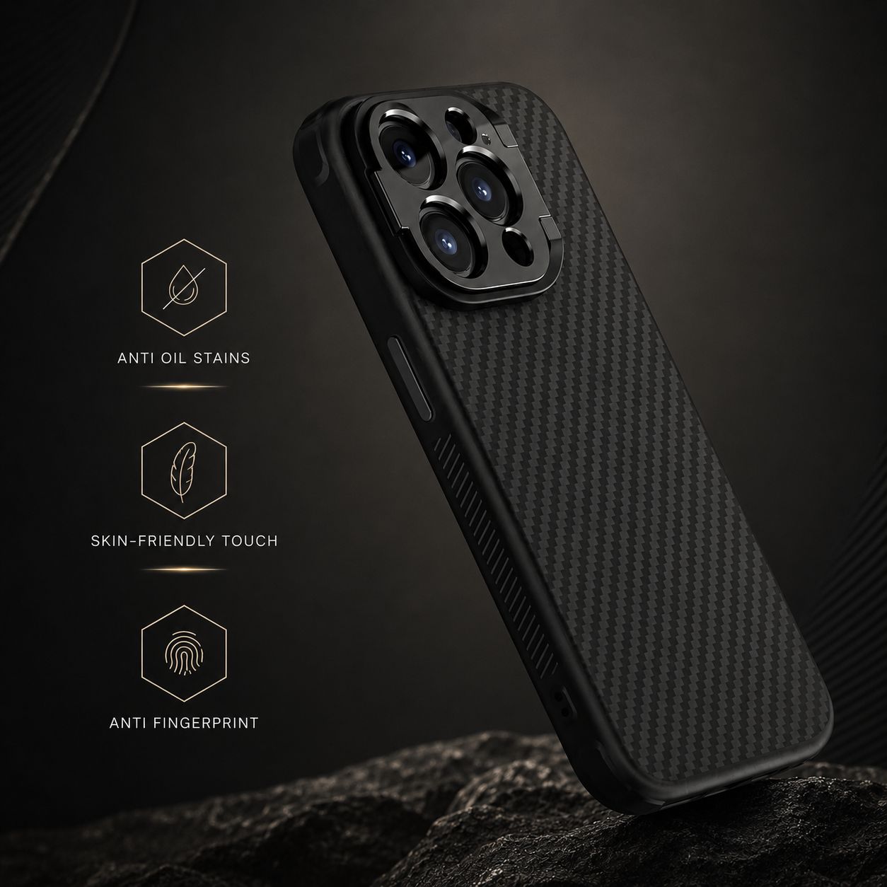 Premium iPhone Case MagSafe Compatible Aramid Fiber Cover Camera Ring Stand Shockproof Anti Fingerprint Non Slip Grip Slim Lightweight Design