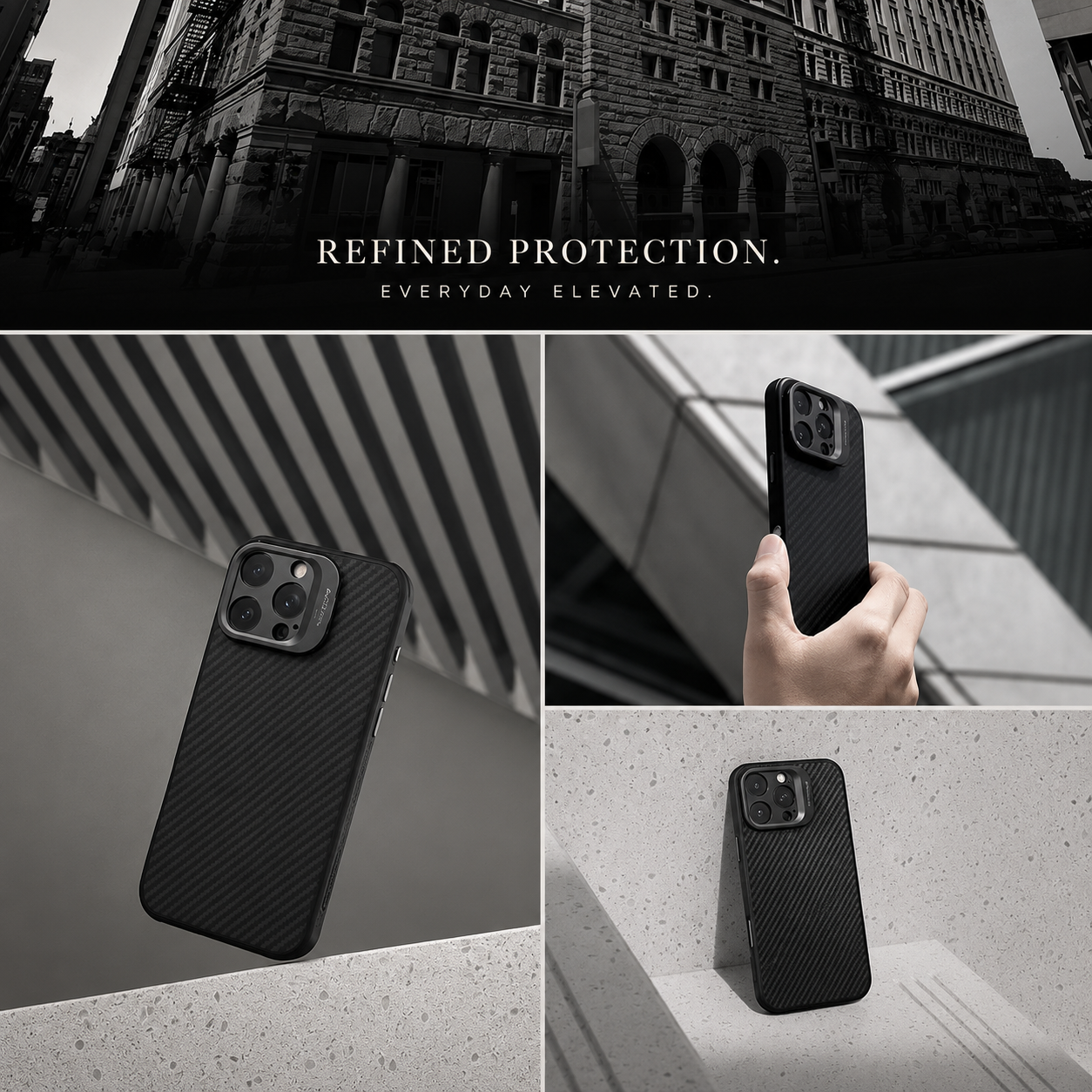 Premium iPhone Case MagSafe Compatible Aramid Fiber Cover Camera Ring Stand Shockproof Anti Fingerprint Non Slip Grip Slim Lightweight Design
