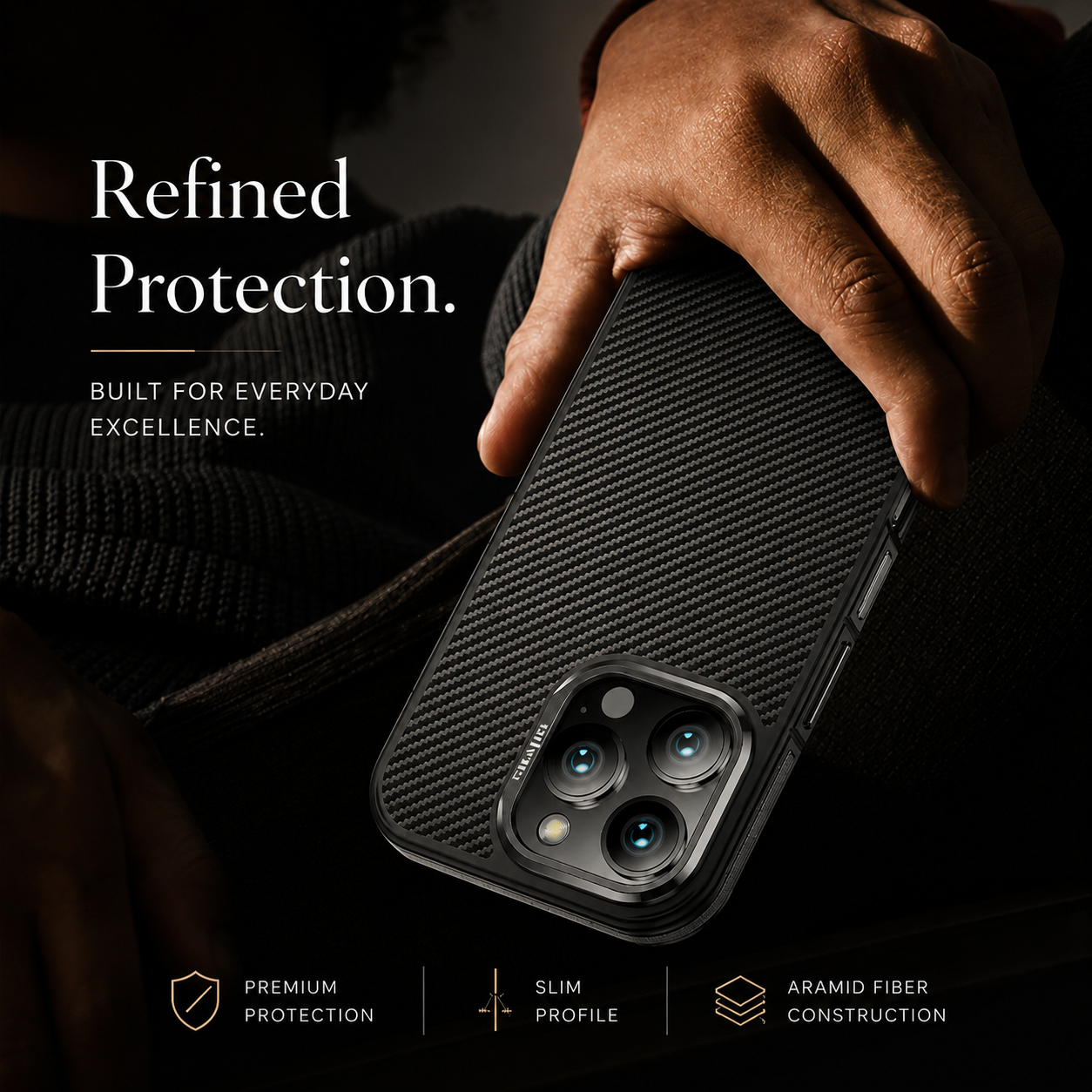 Premium iPhone Case MagSafe Compatible Aramid Fiber Cover Metal Camera Protection Shockproof Anti Fingerprint Non Slip Grip Slim Lightweight Design