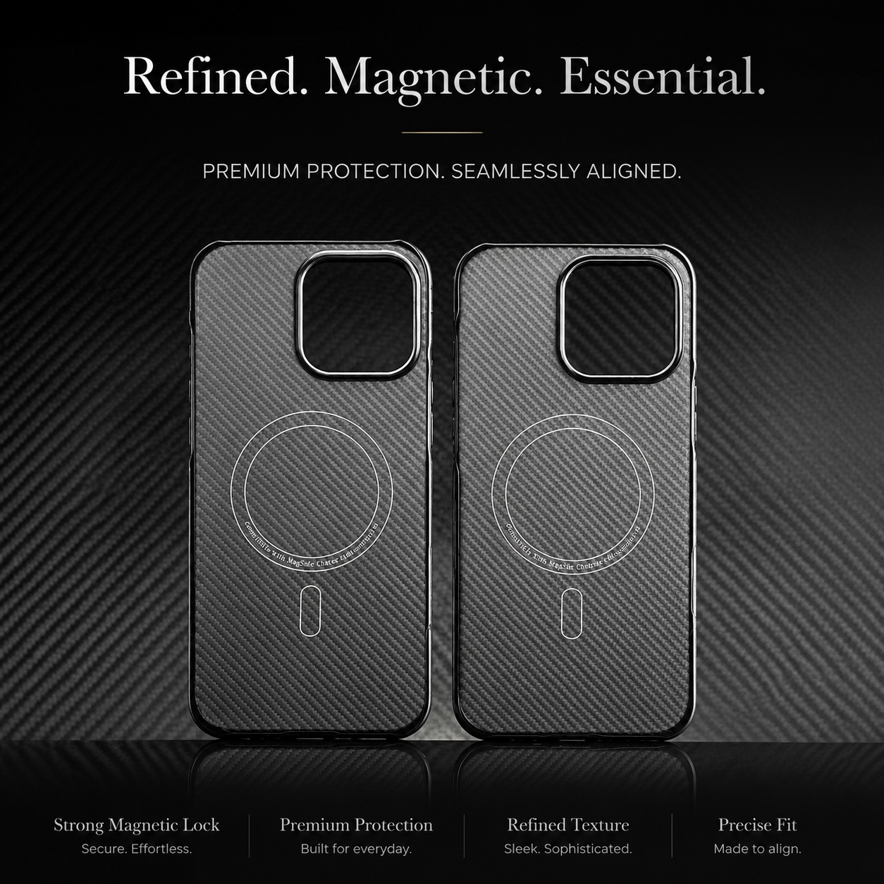 Premium iPhone Case MagSafe Compatible Aramid Fiber Magnetic Cover Carbon Texture Ultra Lightweight Shockproof Anti Scratch Half Wrapped Design