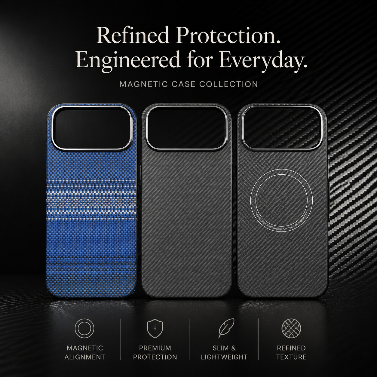Premium iPhone Case MagSafe Compatible Aramid Fiber Magnetic Cover Carbon Texture Ultra Lightweight Shockproof Anti Scratch Half Wrapped Design