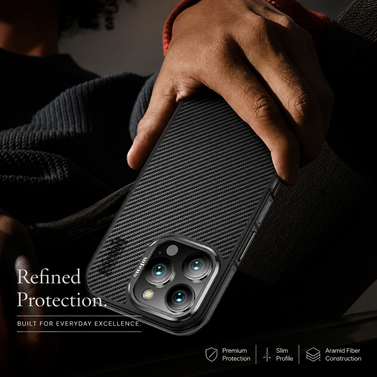 Premium iPhone Case MagSafe Compatible Aramid Fiber Protective Cover Shockproof Anti Scratch Anti Fingerprint Non Slip Grip Slim Lightweight Design