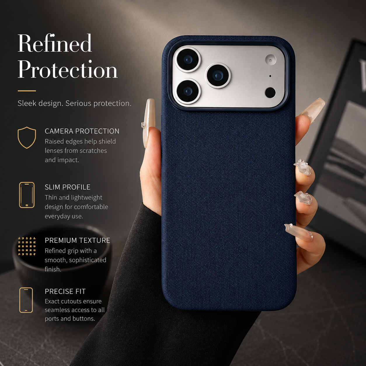Premium iPhone Case MagSafe Compatible Business Cover with Polyester Fiber Design, Full Protection, Camera Lens Protection, Secure Grip and Shockproof Build